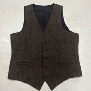 Voboom Waistcoat Men's Med Brown Herringbone Tweed Wool Blend Formal Casual Vest
